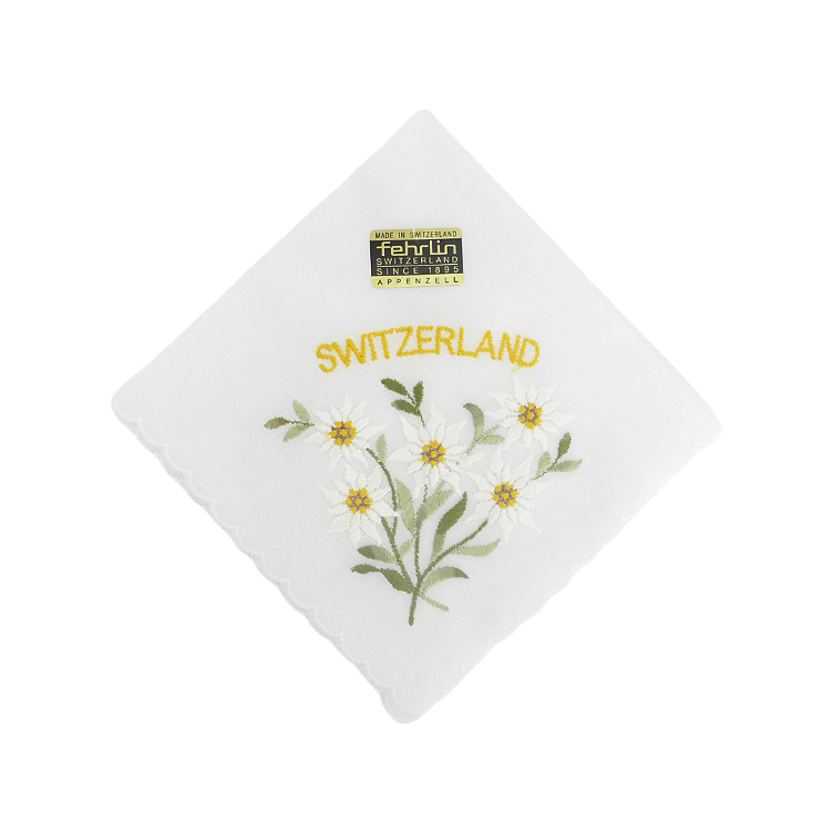 Fazzoletto Svizzera Edelweiss ricamato 25x25cm