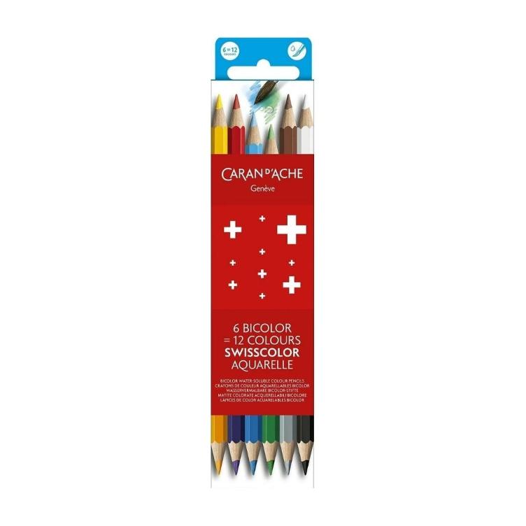 Caran d`Ache Swisscolor Bicolor Watercolor Pencils, 6 pieces