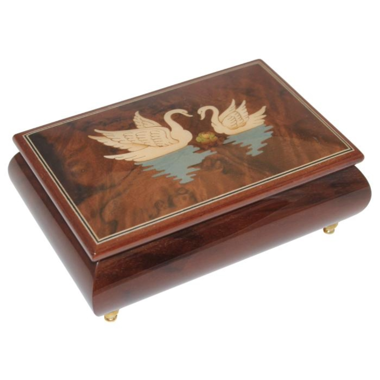 Music Box Intarsia Swans Walnut