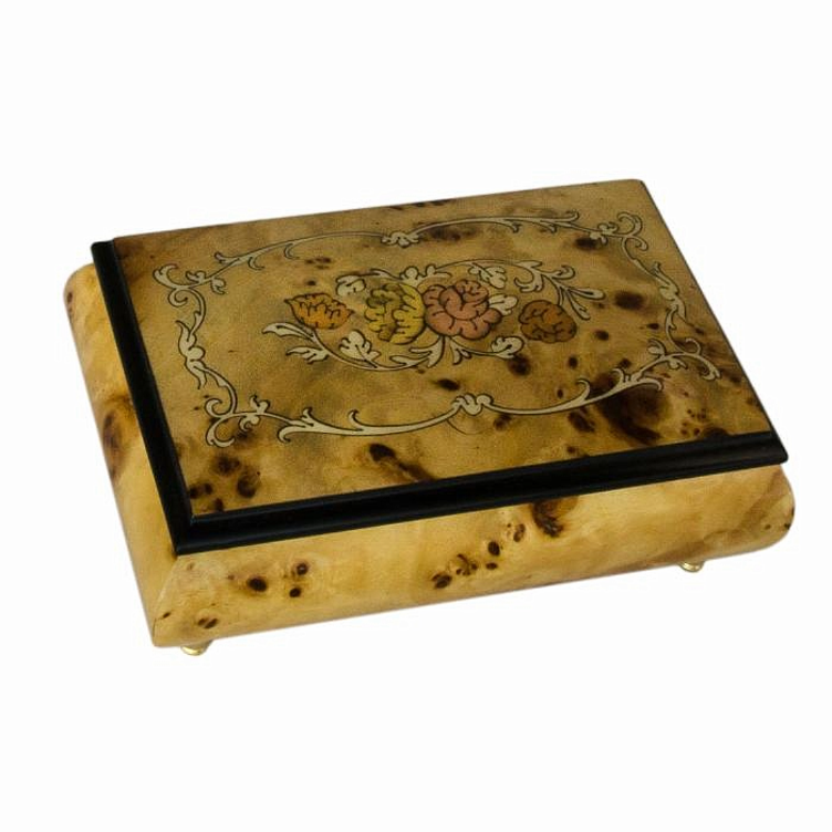 Music and jewelry box inlay flowers Pioppo