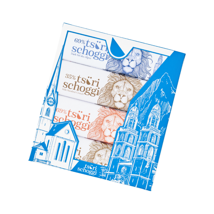Taucherli Geschenkbox Tsüri Schoggi Riegel bio assortiert