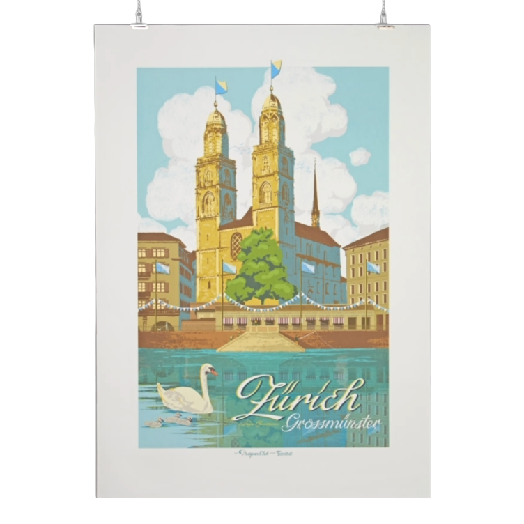 Affiche A1 Grossmünster avec cygne par Tayra Cannizzaro