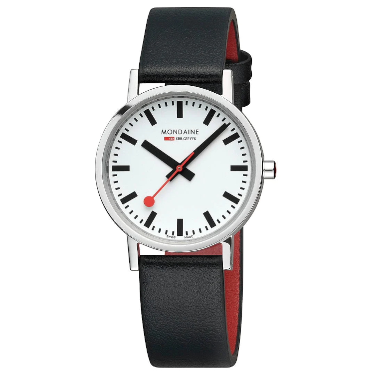 Mondaine Montre-bracelet classique en acier inoxydable noir poli