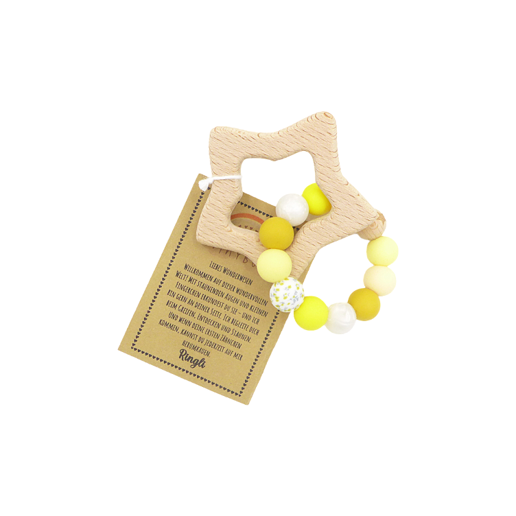 Anello da dentizione stella gialla Tinybow