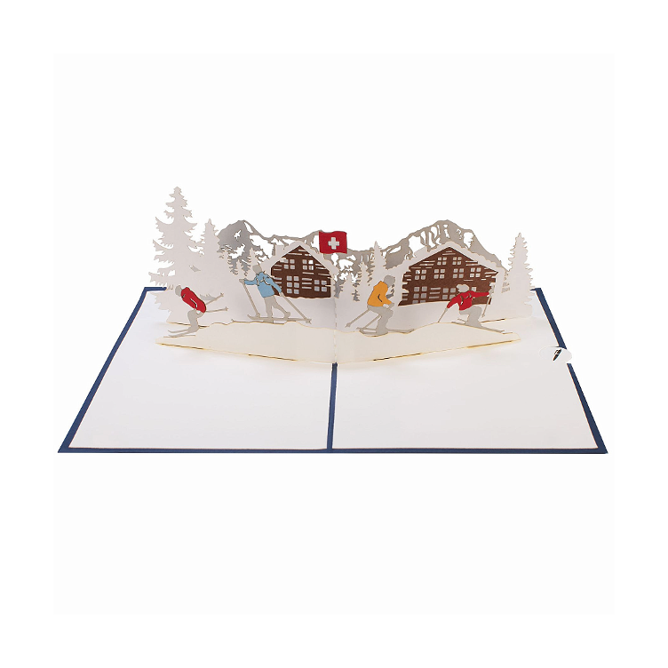 Pop Up Berge und Skifahrer