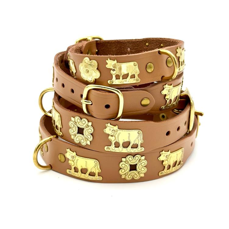 Collier pour chien 2,5cm Cognac boucle or