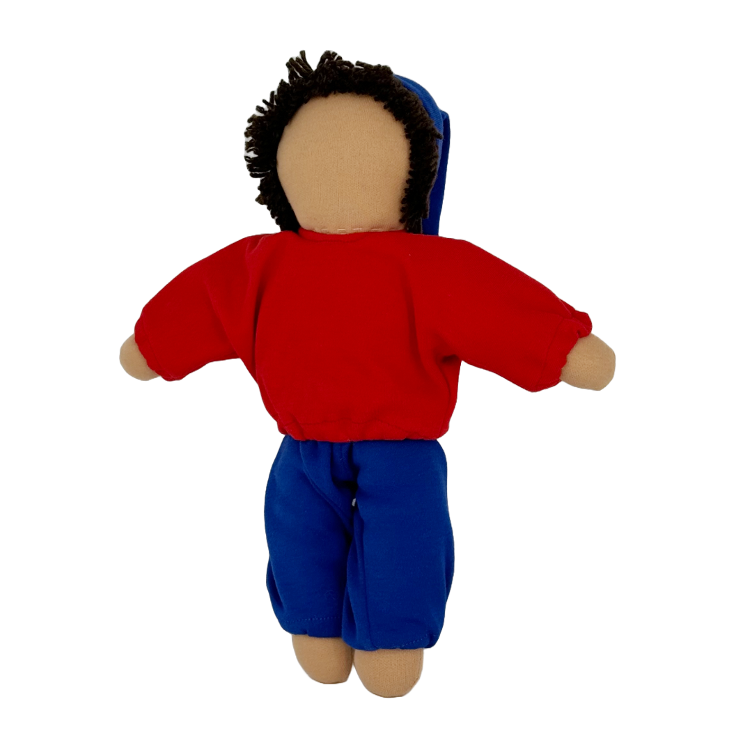 Stoffpuppe Joggeli rot/blau
