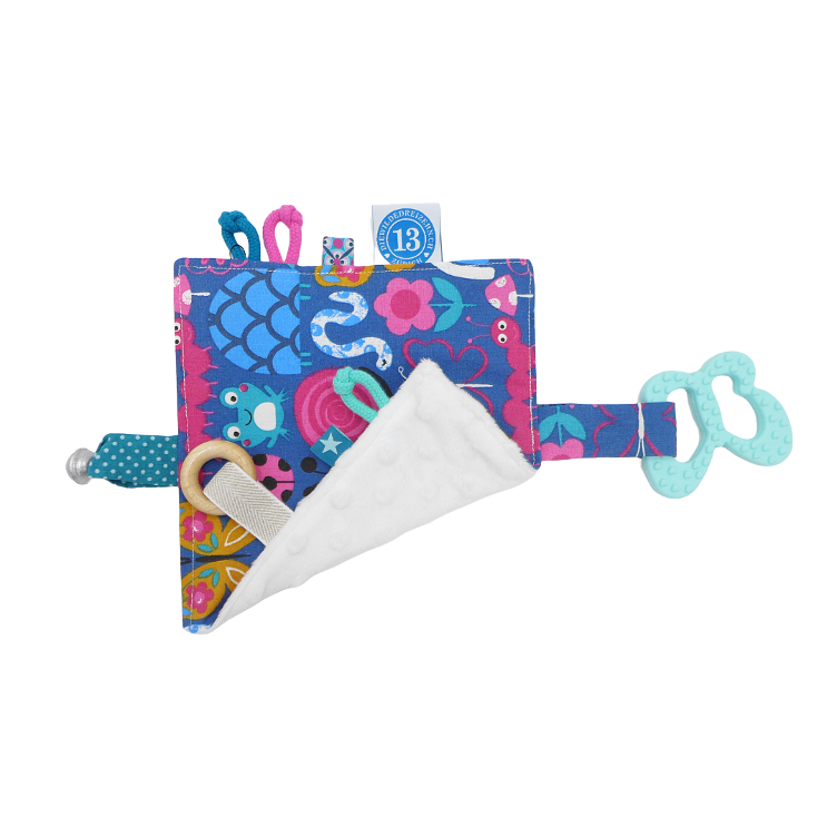 Knistertuch mit Tieren Blau-Pink