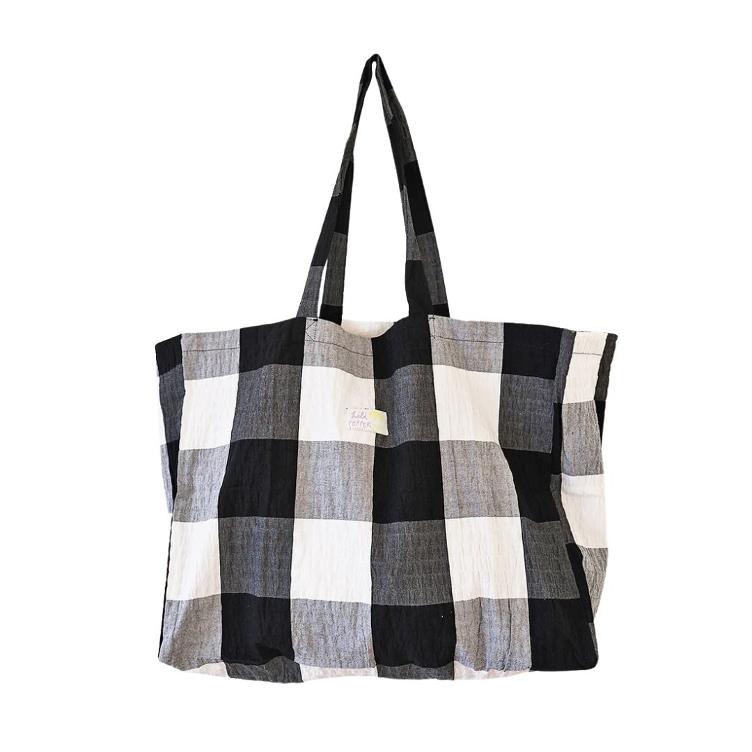 Borsa in cotone Lili Pepper a quadri grandi neri e bianchi