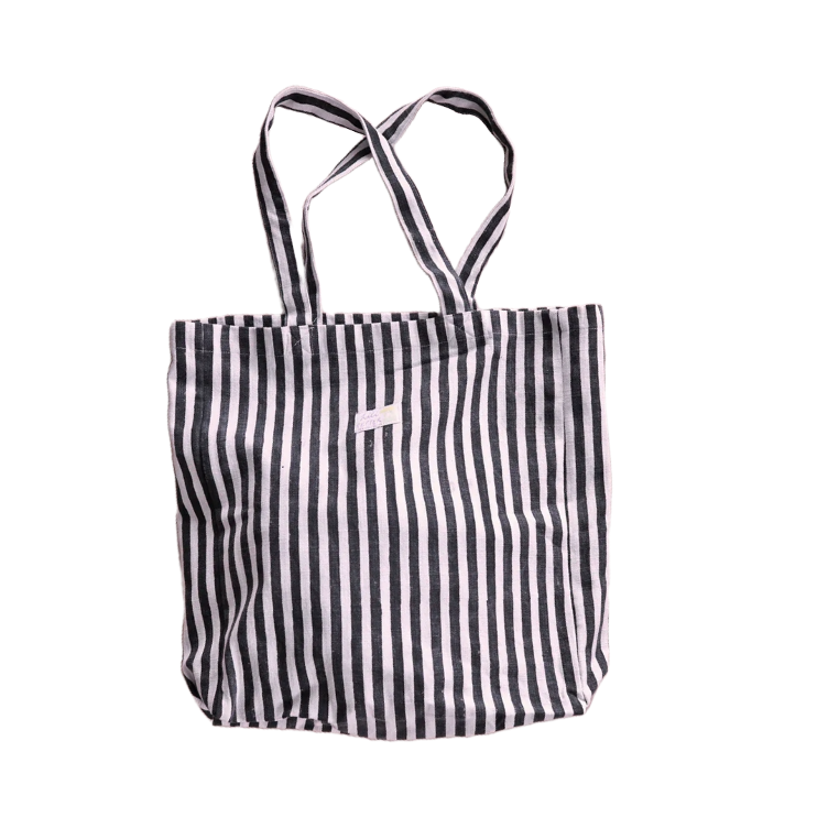 Sac fourre-tout rayé noir et blanc imprimé à la main