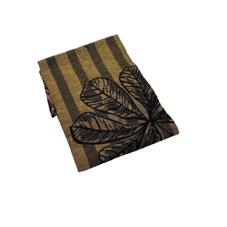 _Kitchen towel leaves mustard/black