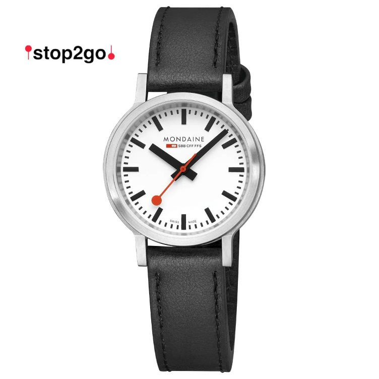Montre Mondaine Stop2go, cuir vegan couleur raisin, 34 mm