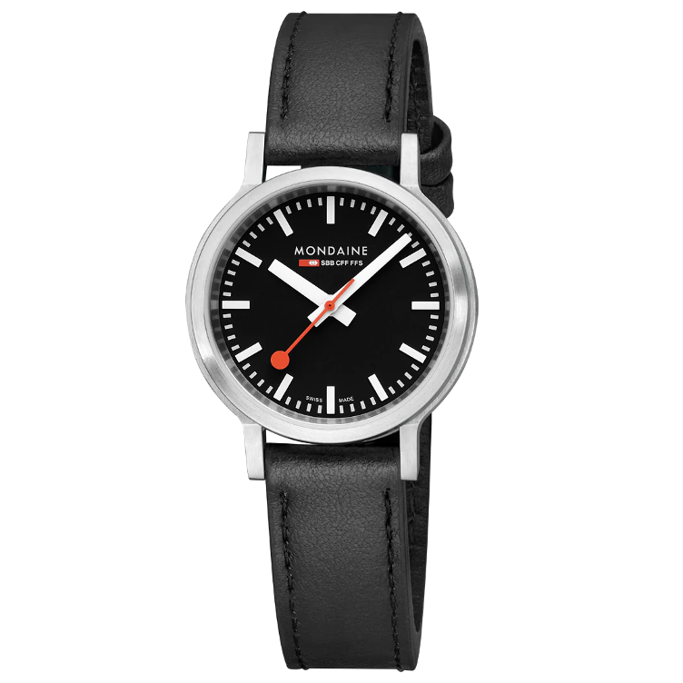 Montre Mondaine Stop2go, cuir vegan couleur raisin, 34 mm