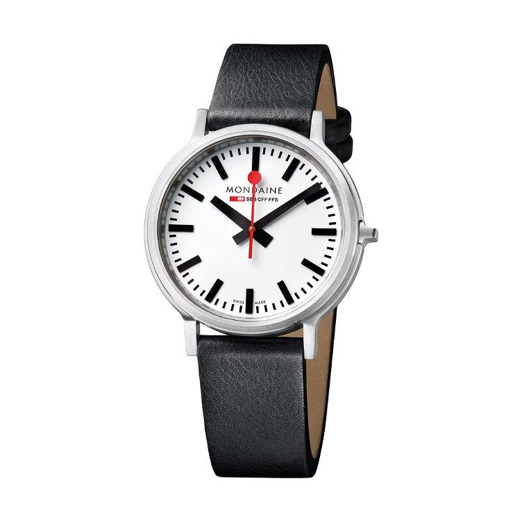 Montre Mondaine Stop2go, cuir vegan couleur raisin, 41 mm