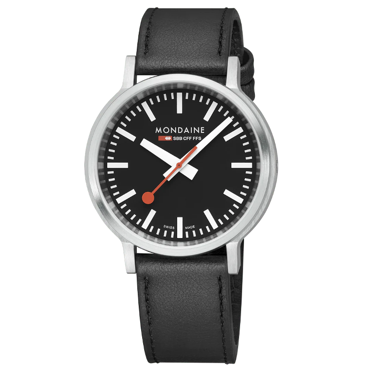 Montre Mondaine Stop2go, cuir vegan couleur raisin, 41 mm