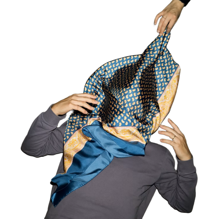 Seidenfoulard Blau leGlaronais 90x90cm