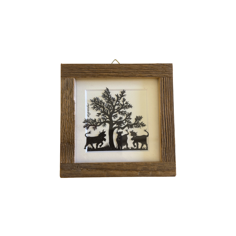 Scherenschnitt 12x12cm Kühe Baum