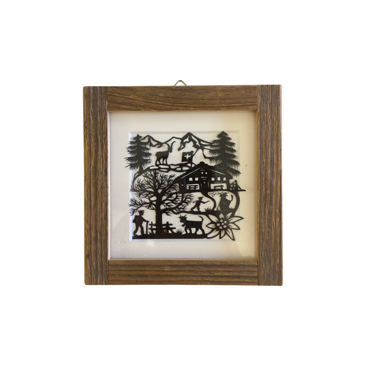 Scherenschnitt 12x12cm Wanderung zum Chalet