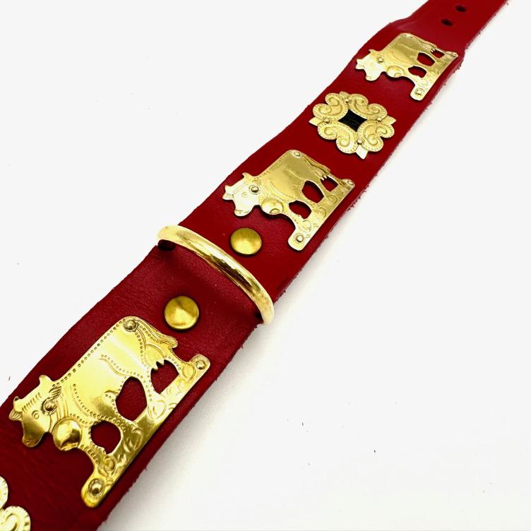 Hundehalsband 2.5cm Rot Schnalle gold - 0