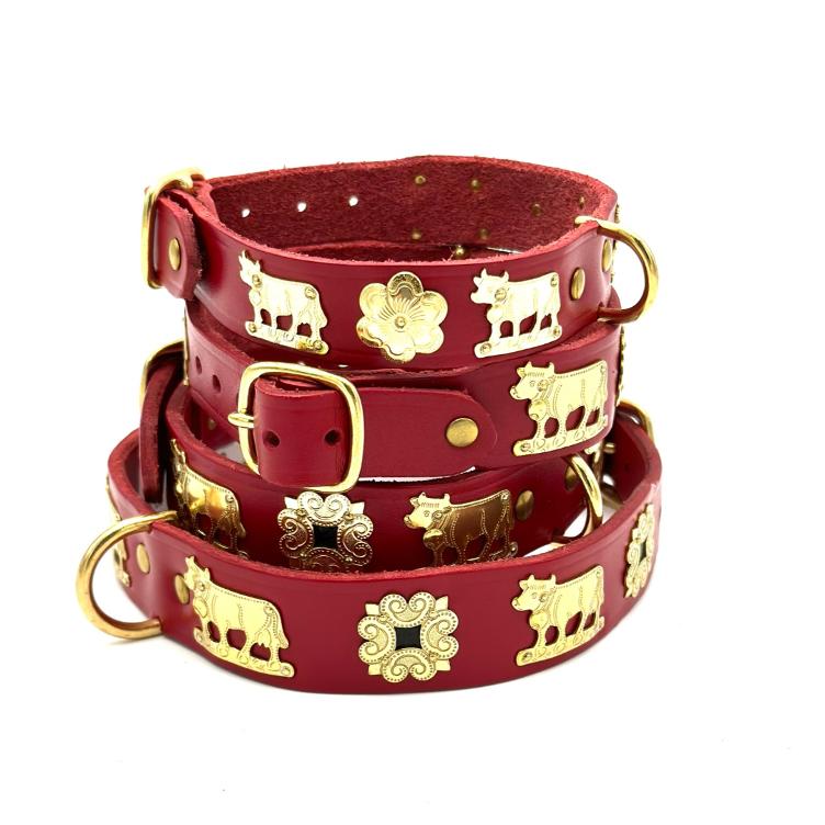Collier pour chien 2,5 cm boucle rouge or
